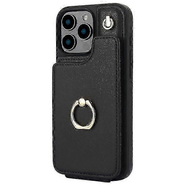 Kompatibel med iPhone 16 Pro Max Cover Kortholder Støtteben PU+TPU Telefon Cover med Skulderrem - Perfekt Black