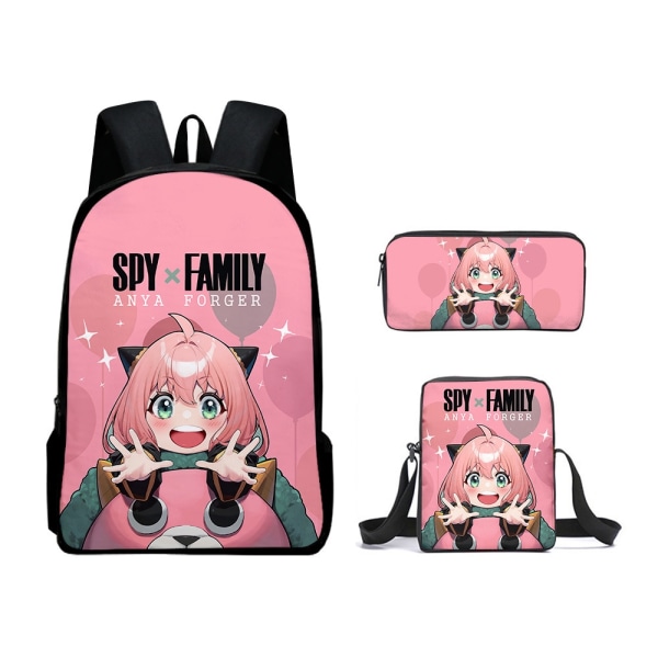 Bestselgende spionfamilie Anime tegneserieryggsekk 3D-trykt studentlunsjpose med stor kapasitet Blyantpose tredelt sett - Perfet Girls' backpack