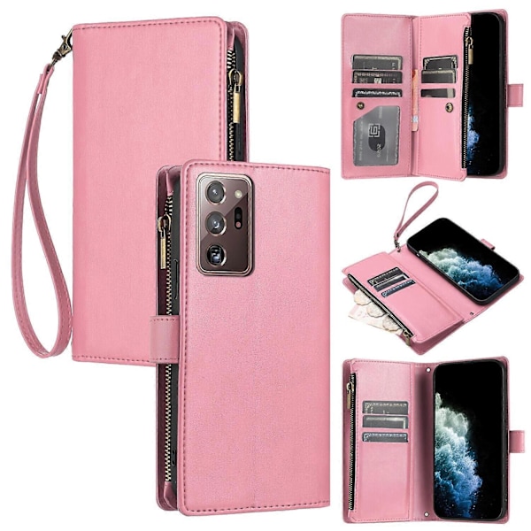 Kompatibel med Samsung Galaxy Note 20 Ultra Wallet Case Premium Lynlås Stor Plads Flip PU Læder Cover - Perfekt Pink
