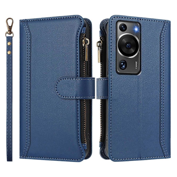 Kompatibel med Magnetisk Stängning 9 Kortplatser Dragkedja Läderfodral med Handrem-Perfet For Huawei P60 / P60 Pro