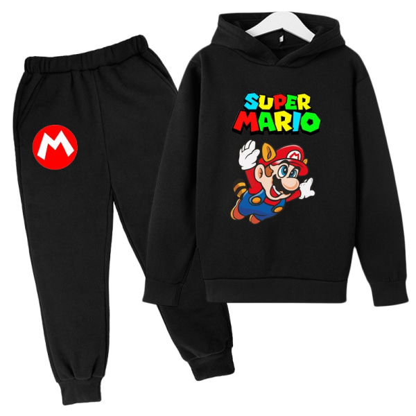 Boys Girls Super Mario Hoodies Träningsoveraller Toppar+träningsbyxor Set - Perfet black 160cm