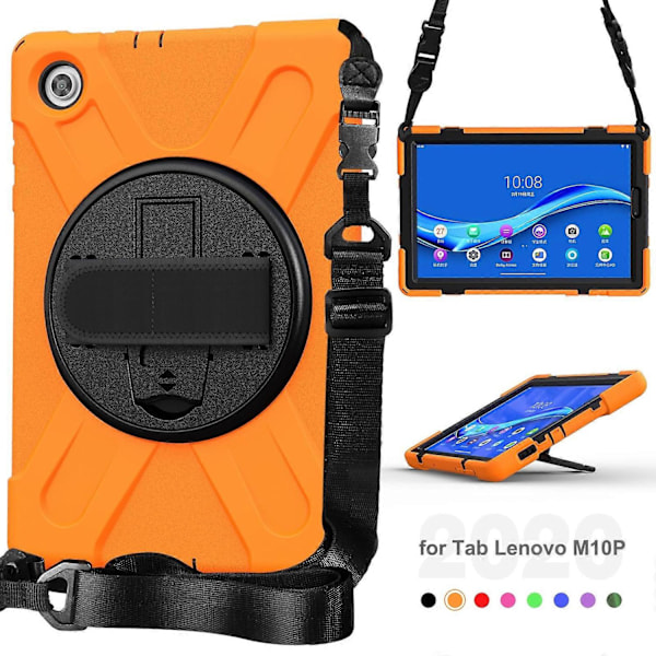 Yhteensopiva Lenovo Tab M10 Plus TB 606F -tabletin kanssa, iskunkestävä, värikäs silikoni + PC-suojakotelo pidikkeellä, käsihihnalla ja olkahihnalla - Täydellinen