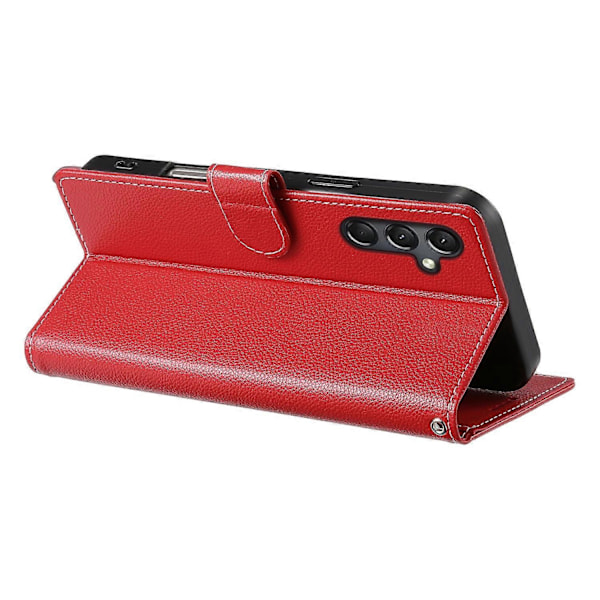 Kompatibel med Samsung Galaxy A24 4G (162.1 x 77.6 x 8.3mm) Fodral Läderlås Plånbok Ställ Telefonskal - Perfet Red