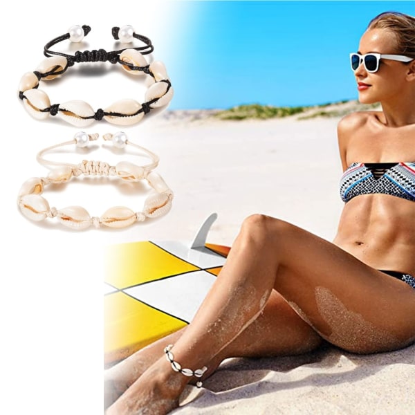 2 stk/sæt til Shell smykker Casual Natural til Shell Håndvævede justerbare armbånd Hawaiian Beach Foot smykker Birthda - Perfet