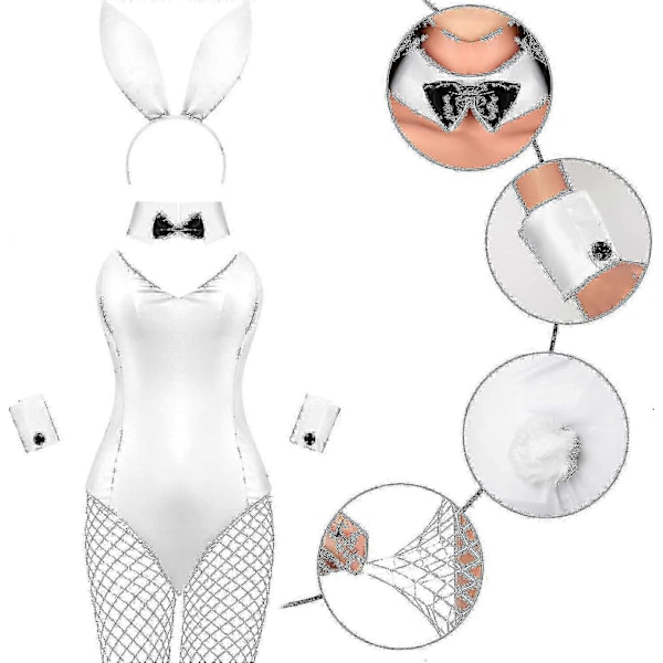 Jänispuvut Naisten Alusvaatteet ja Hännän Bodysuit Cosplay Jänispuvusetti Halloween-asuiksi - Täydellinen White S