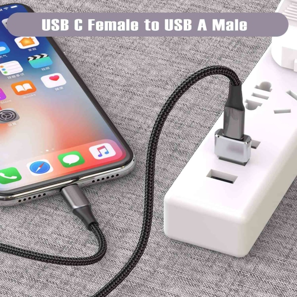 USB til USB C Adapter 3Pack, Type C Hunn til USB A hannkonverter - Perfet