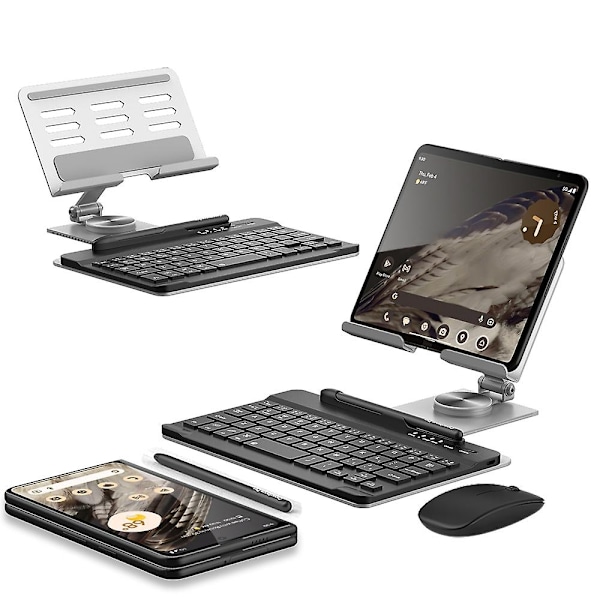 för Samsung Galaxy Fold / Z Fold Serien Vikbart Skrivbordsställ med Bluetooth Tangentbord + Mus + Stylus-Perfet Silver