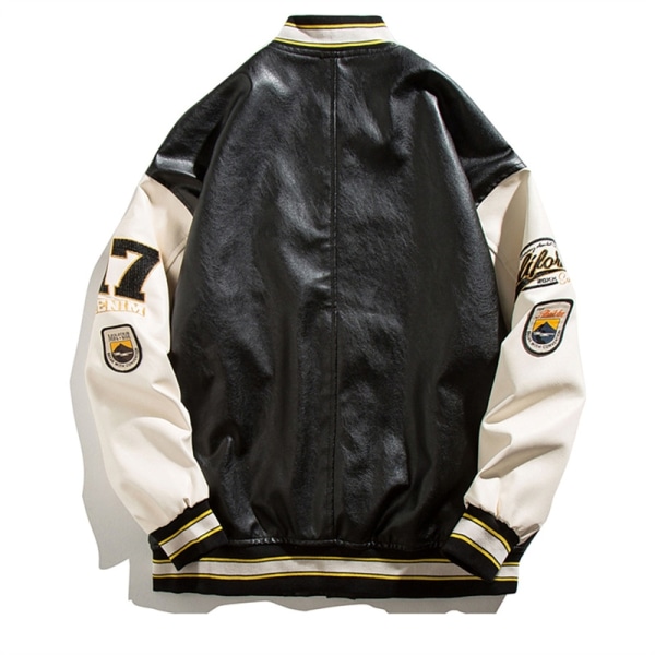 Varsity PU baseballjakke Broderi Letter Patchwork Coats - Perfet black XL