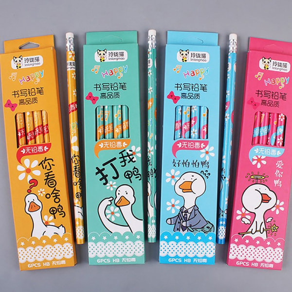 6stk/eske Kawaii penner n skrivesaker e Cartoon HB Pen - Perfet A6