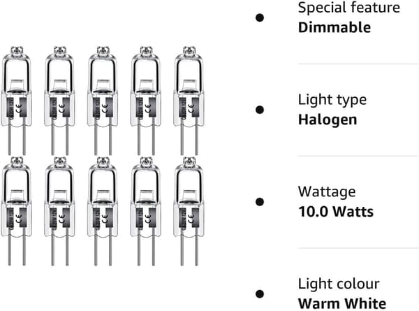 G4 halogenlampor 10W 12V - Varmvitt ljus - 10-pack 10W 10pcs