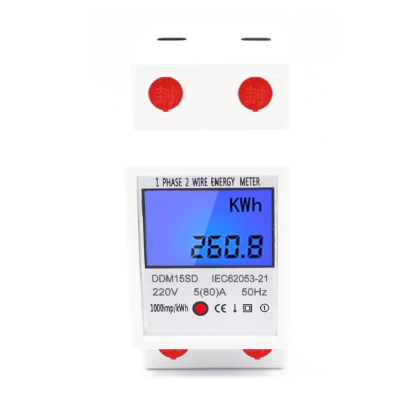 LCD kolmivaihemittari kalibroitu DIN-kiskoon KWh-mittari 5 (80) A 230V sähkömittari - Perfet