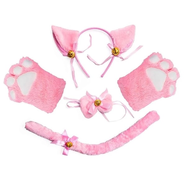 Kattekostume Cosplay Plys Hovedbeklædning Clip Ører Bow Tail - Perfet Pink