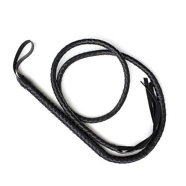 1,9 m Bull Whip Læder og Ruskind Flettede Haler Ridehest Piske (sort)-E-Perfet