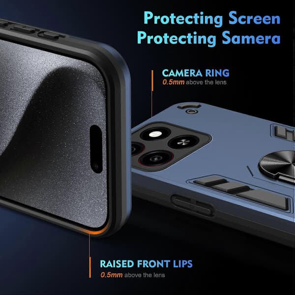 Støtsikkert Telefondeksel med Metallringholder - Perfekt Blue Compatible with Blade A35 / A55