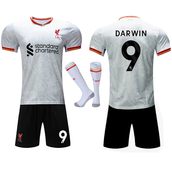 2024-2025 Liverpool FC Bortefotballdraktsett for barn og voksne med sokker nr. 9 Darwin - Perfekt No.9 DARWIN XS