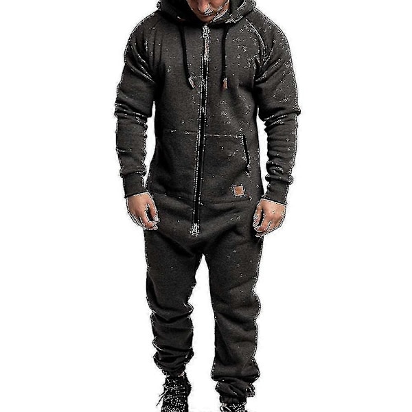 Männs En-delad Huvtröja med Blixtlås Jumpsuit Vinter Casual Huvad Bodysuit Jumpsuit - Perfekt Dark Grey M