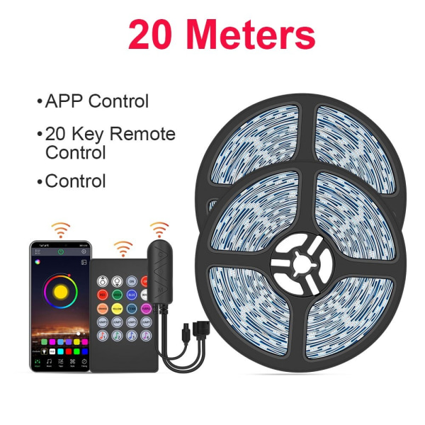 LED Strip Light RGB 5050/SMD2835 Flexible Ribbon DIY Led Light Strip RGB Tape Diode DC 12V bluetooth julbelysning - Perfet 5050 music 20key 20m 0 - 5W
