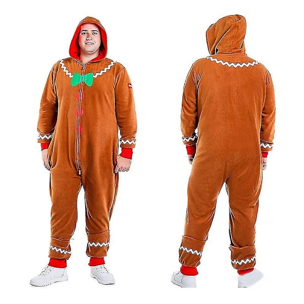 Herrfamiljens mysiga pepparkaksgubbe-jumpsuit, bekväm pepparkaksgubbe-onesie för julen - perfekt Men 150CM