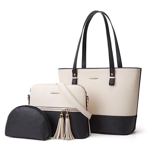 Damehåndtaske, 3-delt gradient skuldertasker til kvinder - Perfet white and black