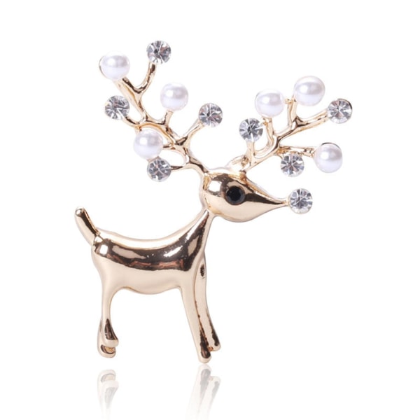 Fawn Deer Brosje Pin Glitter Elegant Beaded Dyre Badge Vintage Legering Veske Klær Anheng Dekor Gold