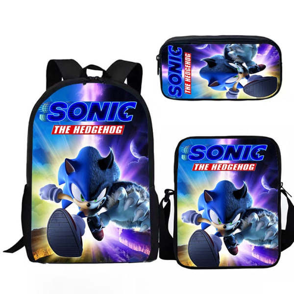 Cartoon School Bag: Sonic Three Piece School Bag - Perfet H