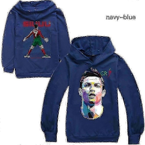 Cristiano Ronaldo Hættetrøje VM Nr. 7 Julegaver Fodboldstjerne Hættetrøje Piger Drenge Hættetrøje Pullover Toppe Børn Teenagere-Perfekt Navy Blue 7-8years