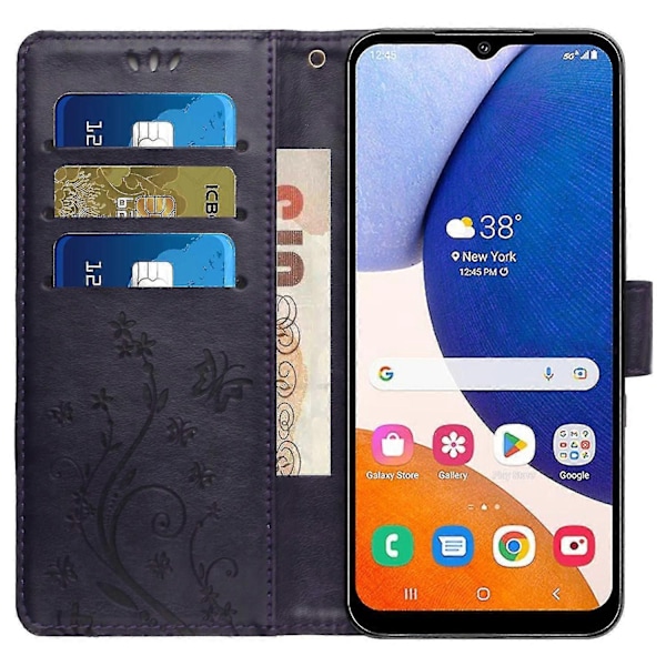 Kompatibel med Samsung Galaxy A55 5G Sommerfugl Lærveske Telefondeksel med Stativ Lommebok-Perfekt Dark Purple