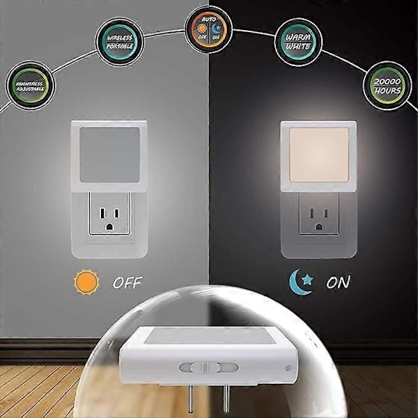 Plug-in Dimbar LED Nattlampa med Automatisk Skymningssensor, Mjukt Varmvitt Nattljus för Hallar, Sovrum - Perfekt
