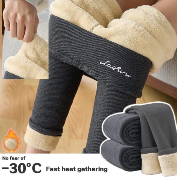 Naisten lämpimät leggingsit Talvipaksutetut lämpimät sherpa casual leggingsit Superstretch-puhvihousut fitness juoksuvaellukseen Tummanharmaa - Perfet
