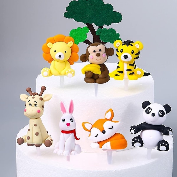 Cake Toppers Søt Jungle Safari Tema Dyr Bursdag Kake dekorasjon Cupcake Topper Dekor Ornamenter for barn Baby Shower - Perfet