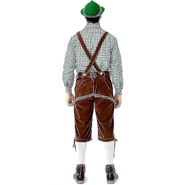 Traditionell Oktoberfestdräkt för män - Rutiga Skjorta, Broderade Byxor och Hatt - Perfekt green Brown pants L