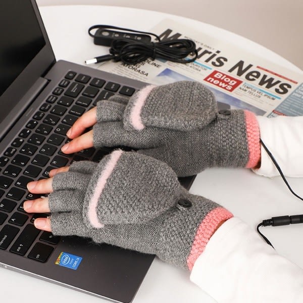 USB-oppvarmede strikkehansker Justerbar temperatur Lett oppvarmede votter til vintergave julegave