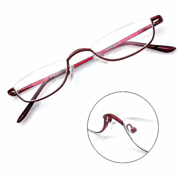 Læsebriller Metal Fjederhængsler Halvmåne Semi Rimless Læsere  1.0~ 4.0-Perfet Red 4.00 strength