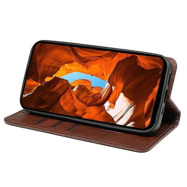 Kompatibel med Nothing Phone (3a) Deksel Skjult Magnetisk Lukking Kalveskinn Tekstur Lær Telefondeksel - Rød-Perfet Brown