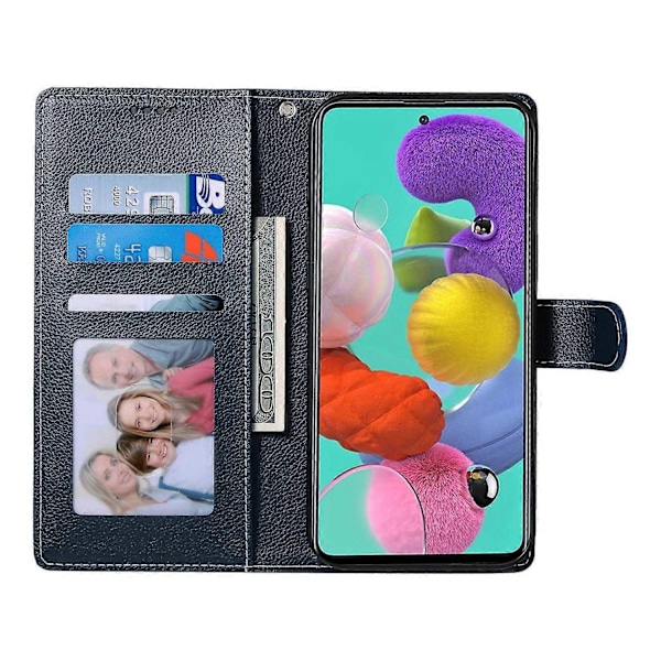 Yhteensopiva Samsung Galaxy A24 4G (162,1 x 77,6 x 8,3 mm) -puhelimen kanssa, nahkainen suojakotelo, jossa lukko, lompakko ja jalusta - Perfet Dark Blue