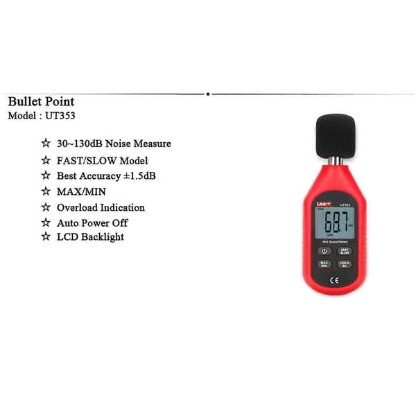 UNI-T UT353 Støymåler DB-måler 30-130dB Mini Lydnivåmåler - Perfekt