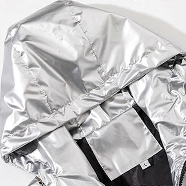 Mænds Glansfuld Vandafvisende Hættejakke - Perfet Silver 2XL