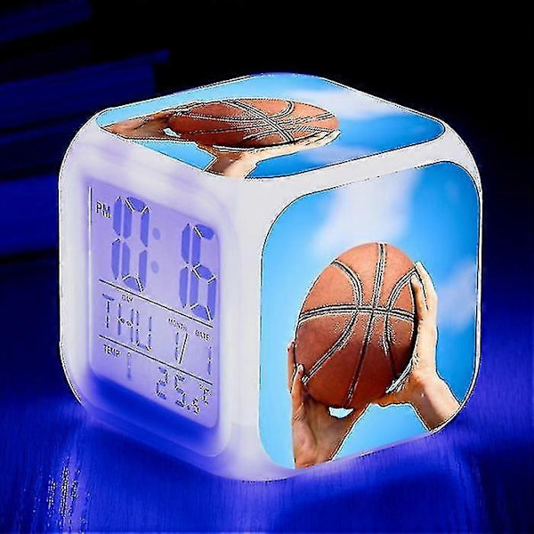 Basketbollväckarklocka 7 Färgförändring Multifunktionell Noctilucence Elektronisk Klocka Barn Väckarklocka för Tw-Perfet Purple