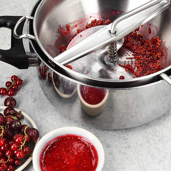 Rustfrit Stål Si med 3x Sigteindsatser - Si Mølle til Suppe, Marmelade, Babygrød, Saucer - 3 Sigteindsatser - Mølle Presse-Perfet