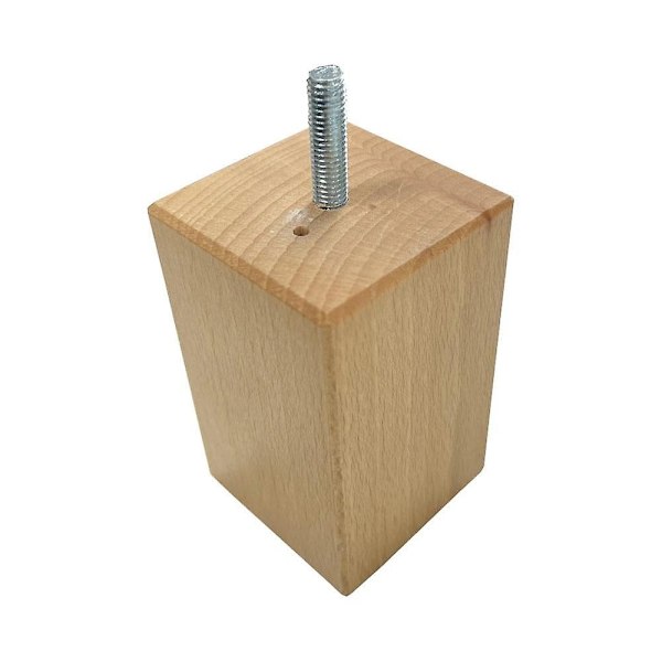 Møbelbein firkantet 5 x 5 cm, høyde 10 cm, laget av massivt tre (M8) - Sett med 4 (1 stk) - Perfet