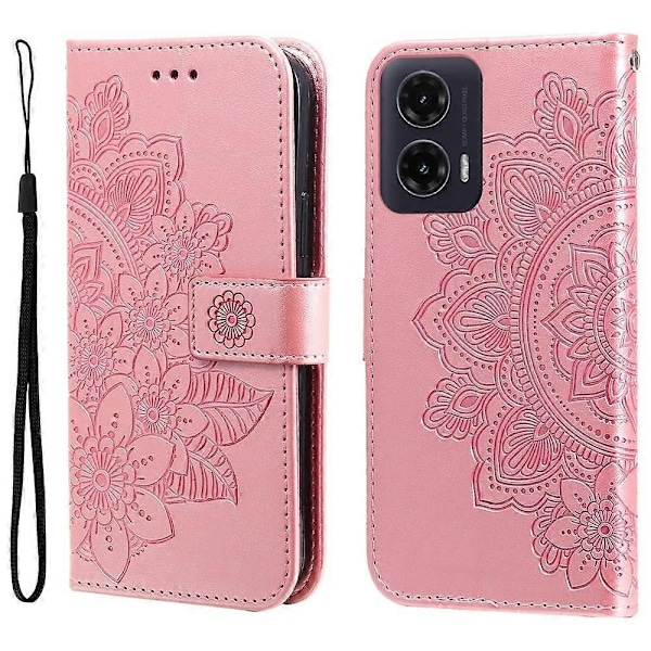 Seitsenlehtinen kukka kohokuvioitu nahkainen puhelinkotelo - Perfet Compatible with MotorolaMoto G35