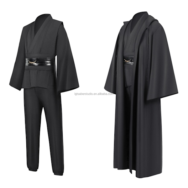 Mub- Obi-Wan Kenobi Cosplay Kostyme av Høy Kvalitet - Svart Jedi Robe Lys Sabel Duel Svart - Perfekt Black L