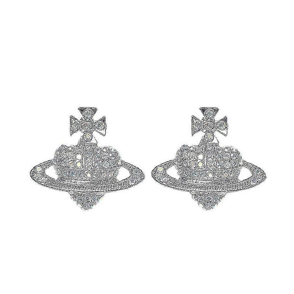 Krystall Saturn Hjerte Orb Dråpe Hengende Øredobber Rhinestone Sølv Gull - På lager - Perfekt style 2 Silver