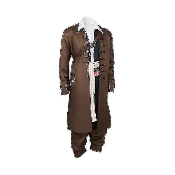 Captain Jack Sparrow Cosplay Kostume Frakke Jakke Voksen Hat Paryk Sæt Halloween Karneval Kostume - Perfekt T2 L