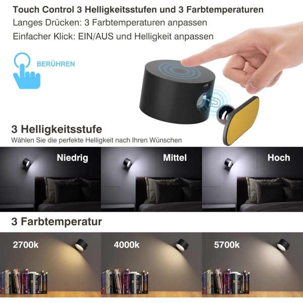 CNE LED væglampe indeni, touch control 3 lysstyrke - Perfet