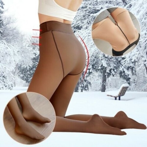 Vinter varm tyk fleece højtalje gennemsigtige sorte leggings - Perfet Coffee 220G
