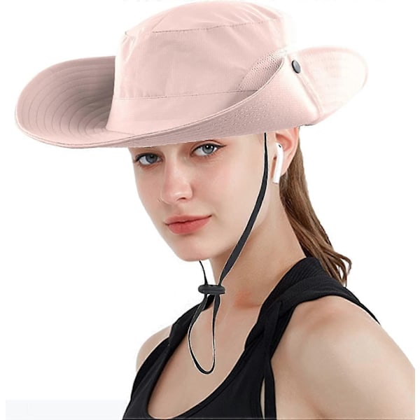 Dame Sommer Solhat Strandhatte Bred Skygge Udendørs UV Beskyttelse Hat Foldbar Hestehale Bucket Hat inHan-Perfet Pure Pink