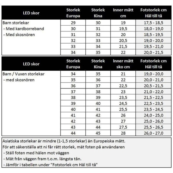 LED kengät lenkkarit Lapset/Aikuiset, MUSTA - koko 27-45 - Perfet Black Storlek 39 Svarta