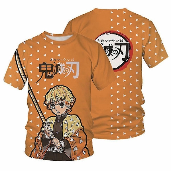Demon Slayer Anime Manga Unisex T-skjorte med korte ermer for menn og kvinner - Rund hals, 3D-trykt T-skjorte, Fan-gave - Perfekt Agatsuma Zenitsu M