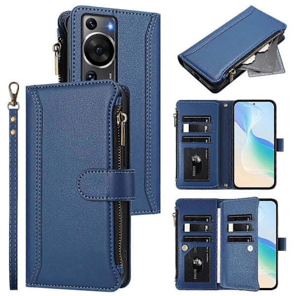 Kompatibel med Magnetisk Stängning 9 Kortplatser Dragkedja Läderfodral med Handrem-Perfet For Huawei P60 / P60 Pro